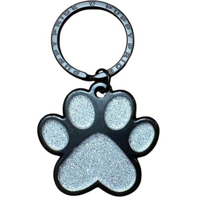 Paw Print Dog Tag - Silver Glitter